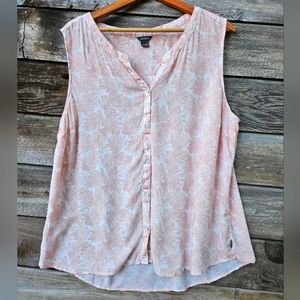 Eddie Bauer Pink Leafy Button Tank, 2XL